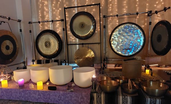 Group Sound Bath - Join us for a sound bath with gongs, crystal bowls, Tibetan bowls, and more! A short guided meditation starts you on your journey and then the sounds and vibrations of the gongs and bowls lead you on your way to a relaxed state of wellbeing. Group Sound Bath - Join us for a sound bath with gongs, crystal bowls, Tibetan bowls, and more! A short guided meditation starts you on your journey and then the sounds and vibrations of the gongs and bowls lead you on your way to a relaxed state of wellbeing.