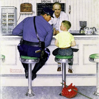 Joe's Diner - Norman Rockwell's "The Runway" seated at Joe's counter, that's Joe back in the day. - American Near Me - Lee, Massachusetts Joe's Diner - Norman Rockwell's "The Runway" seated at Joe's counter, that's Joe back in the day. - American Near Me - Lee, Massachusetts