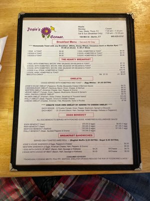 Menu photo 5 Josie's Corner Berlin, CT