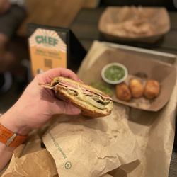 The Chef Truck - Pork Medianoche Sandwich! Ham and cheese croquettes