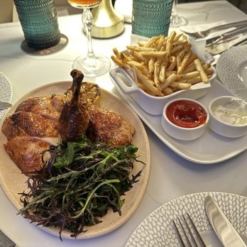 The Post Room - Roasted half chicken and fries with lemon creme fraiche - Cocktail Bars Near Me - San Francisco, California The Post Room - Roasted half chicken and fries with lemon creme fraiche - Cocktail Bars Near Me - San Francisco, California