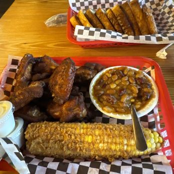 Pop's Butts On The Creek - Smoked wings, fried corn on the cob, brisket baked beans. - Barbeque Near Me - Maggie Valley, North Carolina Pop's Butts On The Creek - Smoked wings, fried corn on the cob, brisket baked beans. - Barbeque Near Me - Maggie Valley, North Carolina