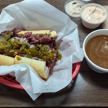 The Philadelphian - Cheese steak with hot peppers, and au jus for dipping - Sandwiches Near Me - Sandy, Utah The Philadelphian - Cheese steak with hot peppers, and au jus for dipping - Sandwiches Near Me - Sandy, Utah