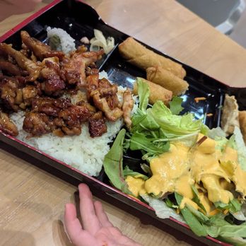 Mr Teriyaki - Bento box with chicken teriyaki, salad, gyoza, egg rolls, California rolls, and of course rice - Japanese Near Me - San Antonio, Texas