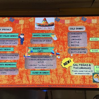 Burritos Bro's - Menu 1 - Tex-Mex Near Me - Arlington, Virginia Burritos Bro's - Menu 1 - Tex-Mex Near Me - Arlington, Virginia