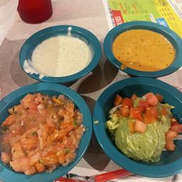 Guacamole, spicy ranch, queso and pico de gallo