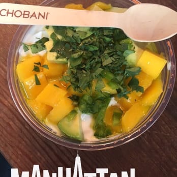 Chobani - Yogurt with mango, avocado, cilantro, and lime juice with a small bag of tortilla chips (not pictures). Reminds me of guacamole. - Coffee & Tea Near Me - New York, New York Chobani - Yogurt with mango, avocado, cilantro, and lime juice with a small bag of tortilla chips (not pictures). Reminds me of guacamole. - Coffee & Tea Near Me - New York, New York