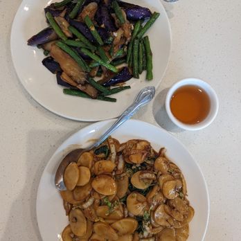 Jiang Nan Spring - Green bean and eggplant stir fry and Shanghai rice cakes - Chinese Near Me - Alhambra, California