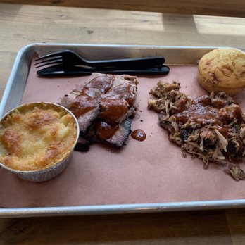 Blackwood BBQ - Backed mac, pulled pork, brisket and corn bread. Sooo good!! - Barbeque Near Me - Chicago, Illinois Blackwood BBQ - Backed mac, pulled pork, brisket and corn bread. Sooo good!! - Barbeque Near Me - Chicago, Illinois