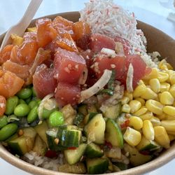 Ono Poke & Grill - Shoyu Salmon and Shoyu Ahi on a build-your-own bowl - yum!