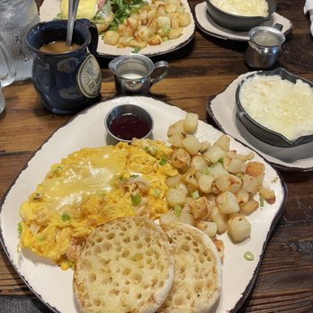 Egg Harbor Café - Lobster Scrambler with a side of Cheese Grits - Breakfast & Brunch Near Me - Johns Creek, Georgia Egg Harbor Café - Lobster Scrambler with a side of Cheese Grits - Breakfast & Brunch Near Me - Johns Creek, Georgia