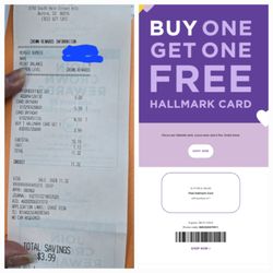 Amy's Hallmark Shop - Coupon says choose any card and lesser-value would be free but store would only give $3.99 max