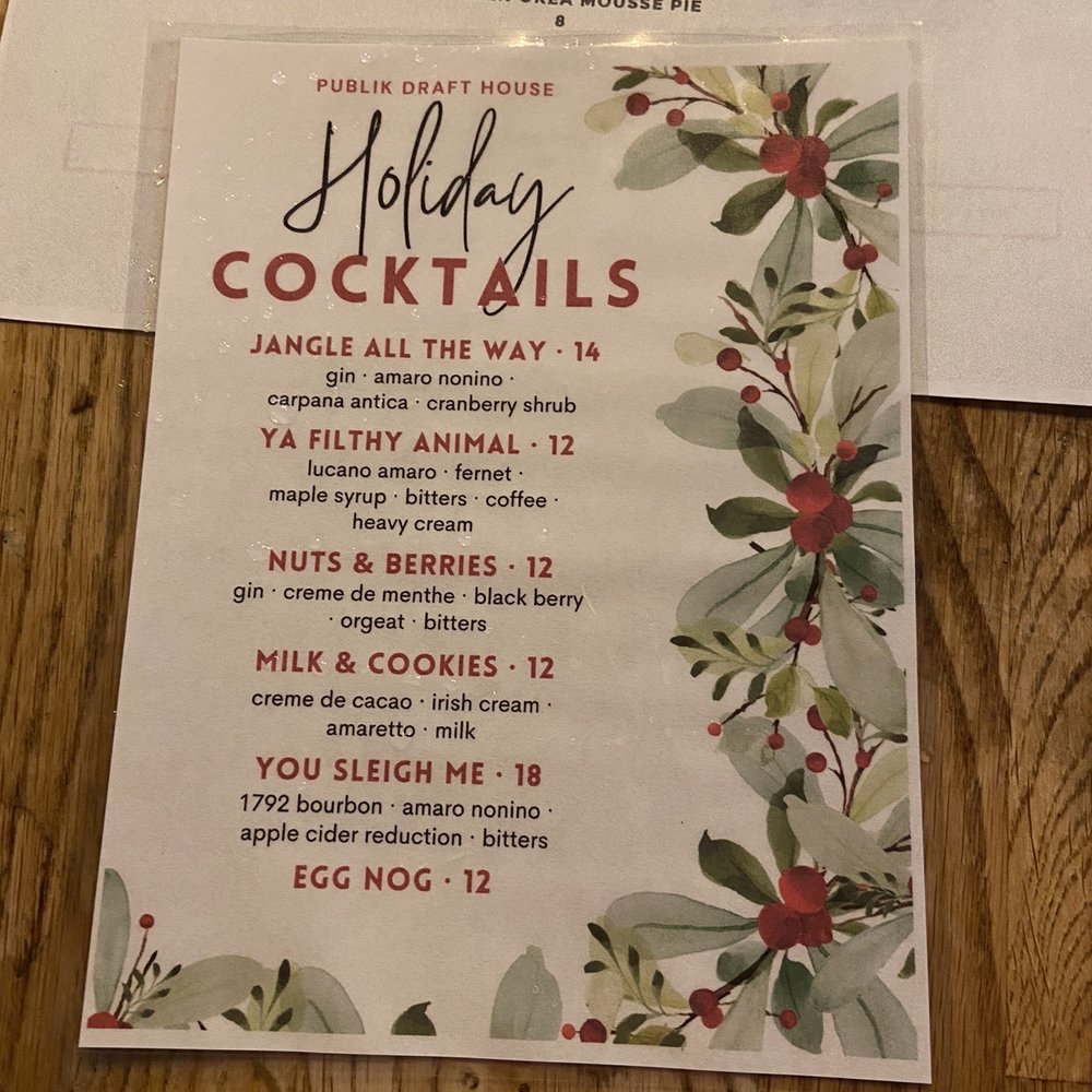 Publik Draft House - Holiday cocktail menu - Pubs Near Me - Atlanta, Georgia