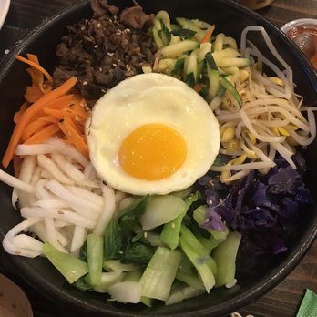 Kimchi Pop - Bi Bim Bop Mixed Rice Bowl in a stone bowl. Not enough bulgogi but the other chopped vegetables were good! - Korean Near Me - Chicago, Illinois