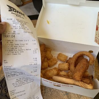 Sonic Drive-In - How can you give me two sides (tots and rings) when I asked for one (fries) and still mess it up both times? - Burgers Near Me - Manassas, Virginia Sonic Drive-In - How can you give me two sides (tots and rings) when I asked for one (fries) and still mess it up both times? - Burgers Near Me - Manassas, Virginia