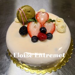 Louise Zuleger - Almond cake, strawberry basil compote, strawberry white chocolate cremeux, strawberry mousse, white chocolate glaze. $65