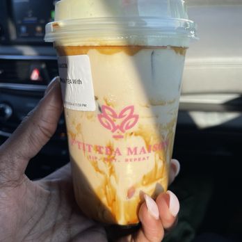 P’tit Tea Maison - black sugar boba milk with crème brûlée - Donuts Near Me - Fort Worth, Texas