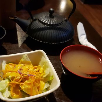 Sake House - My dinner combo came with a garden salad & miso soup. A pot of Hot Green Tea ($2.25). - Japanese Near Me - Watertown, Wisconsin