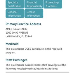 Malik Amer R MD - Public domain data for the provider mentioned in this post, taken from Florida's Dept of Health DOH site