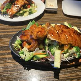 Shrimp & chicken teriyaki & grilled salmon Shrimp & chicken teriyaki & grilled salmon