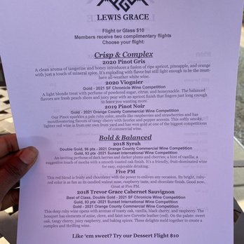 Lewis Grace Winery - Tasting menu - Wineries Near Me - Placerville, California