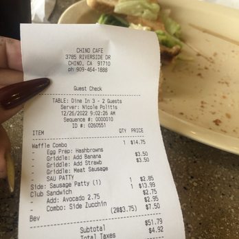Chino Cafe - Receipt - Cafes Near Me - Chino, California