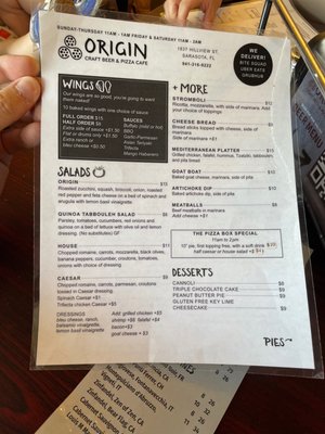 Menu photo 1 Origin Craft Beer & Pizza Cafe Sarasota, FL Menu photo 1 Origin Craft Beer & Pizza Cafe Sarasota, FL