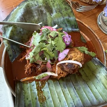 Chaak Kitchen - Cochinita Pibil - smoked park shoulder, au jus, avocado puree, salsas and tortillas - Cocktail Bars Near Me - Tustin, California