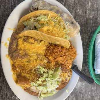 Country Fare Cafe - Combination plate 7. Bean Burrito, Taco, Enchilada, Beans and Rice - Mexican Near Me - Fresno, California Country Fare Cafe - Combination plate 7. Bean Burrito, Taco, Enchilada, Beans and Rice - Mexican Near Me - Fresno, California