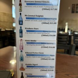 Sake menu.