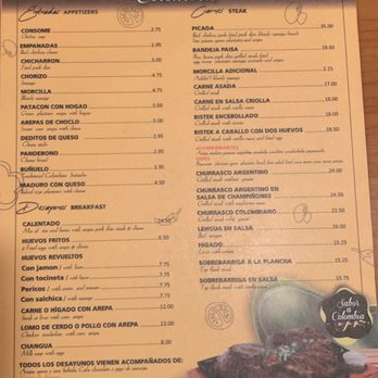 Sabor A Colombia - a menu for a restaurant - Colombian Near Me - Miami, Florida
