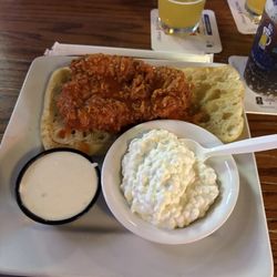 Buffalo Fried Chicken Sandwich and cottage cheese