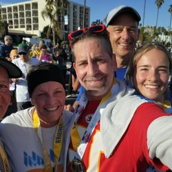Redondo Beach Superbowl Sunday 10K/5K - Post race smiles at the finish line.