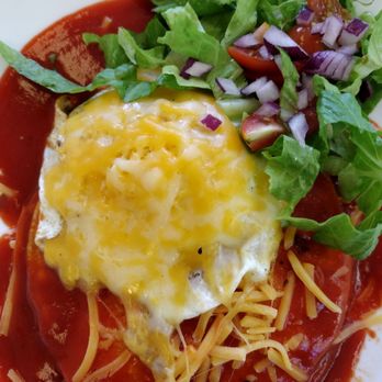 My Mom’s - red enchilada served flat with cheese and egg on top - Breakfast & Brunch Near Me - Albuquerque, New Mexico
