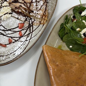 Crepe Heaven Cafe - Grilled Chicken Crepe (savory) + Nutella Strawberry & Bananas (sweet) - Creperies Near Me - Lawndale, California