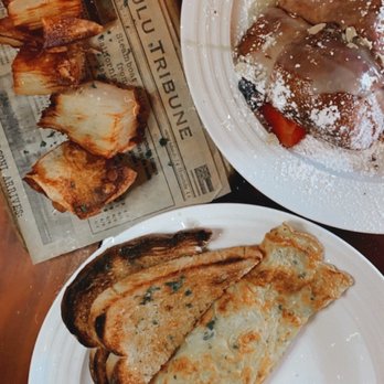 Farmhouse Cafe - Clockwise, from top left: potato Mille-feuille ($15), brioche french toast ($18), soft scrambled omelette ($13) IG: @ohmyono - Breakfast & Brunch Near Me - Honolulu, Hawaii Farmhouse Cafe - Clockwise, from top left: potato Mille-feuille ($15), brioche french toast ($18), soft scrambled omelette ($13) IG: @ohmyono - Breakfast & Brunch Near Me - Honolulu, Hawaii