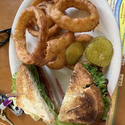 BLT on Sourdough with excellent onion rings