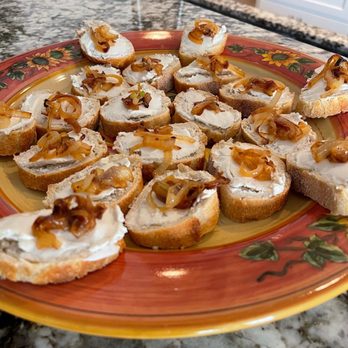 Chef Vanessa - Goat cheese and caramelized onion crostini - SO good!! - Caterers Near Me