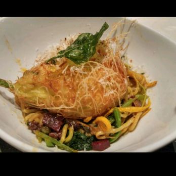 Sarma - Deep fried squash blossom over noodle salad - Middle Eastern Near Me - Somerville, Massachusetts