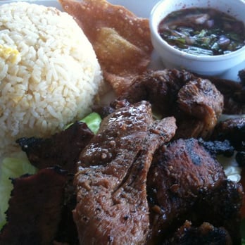 Three Spice Thai Kitchen - Grilled Pork With Garlic Fried Rice, Veggies, Dipping Sauce, And Wonton - Thai Near Me - Gardena, California Three Spice Thai Kitchen - Grilled Pork With Garlic Fried Rice, Veggies, Dipping Sauce, And Wonton - Thai Near Me - Gardena, California
