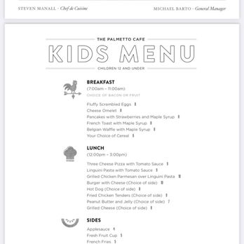 The Palmetto Cafe - Kids menu - New American Near Me - Charleston, South Carolina
