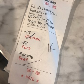 Green Peapod - a receipt for a restaurant - Thai Near Me - McHenry, Illinois