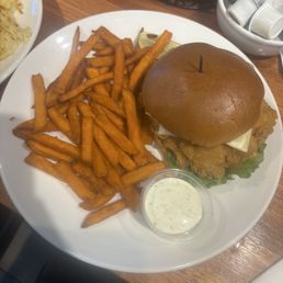 Crispy chicken sandwich with sweet potato fried Crispy chicken sandwich with sweet potato fried