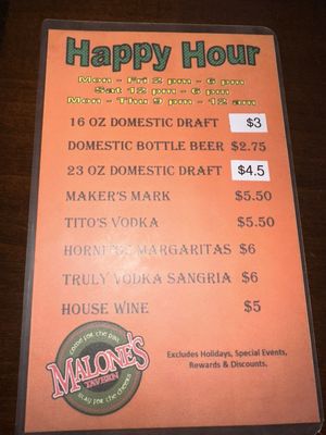 Menu photo 3 Malone's Tavern Warren, MI