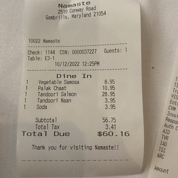 Namaste - Tons of food, enough for multiple meals - Indian Near Me - Gambrills, Maryland
