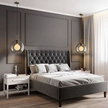 Welcome Home Reno & Design - Bedroom with fresh paint and decorative wall trim. - Painters Near Me Welcome Home Reno & Design - Bedroom with fresh paint and decorative wall trim. - Painters Near Me