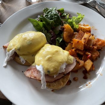 Oak + Almond - Eggs Benedict with ham. - New American Near Me - Norwalk, Connecticut