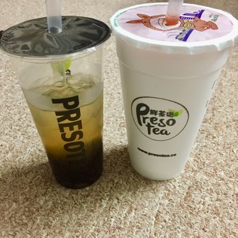 Presotea - Regular Lychee Green Tea (left) and Large Strawberry Slush (right) - Bubble Tea Near Me - Scarborough, Ontario Presotea - Regular Lychee Green Tea (left) and Large Strawberry Slush (right) - Bubble Tea Near Me - Scarborough, Ontario