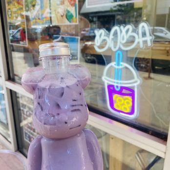 Cha Cha Boba Tea Shoppe - Taro Taro Milk Tea + Lychee Jelly in Bear Cup - Bubble Tea Near Me - Little Rock, Arkansas Cha Cha Boba Tea Shoppe - Taro Taro Milk Tea + Lychee Jelly in Bear Cup - Bubble Tea Near Me - Little Rock, Arkansas
