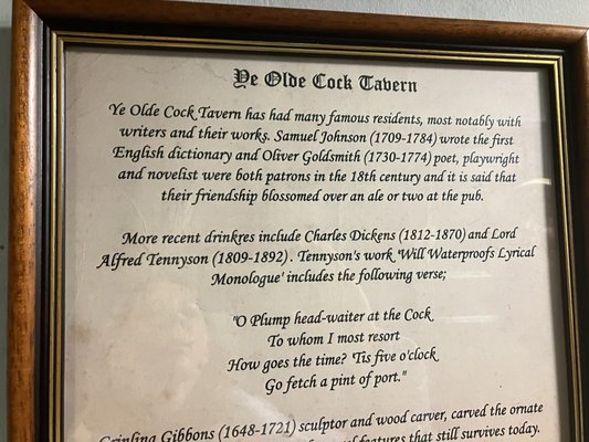 Menu photo 2 Ye Olde Cock Tavern London, XGL